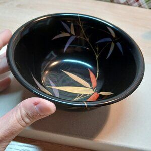 Vintage Black Lacquerware Handpainted Bamboo Bowl 1950s Occupied Japan Maruni
